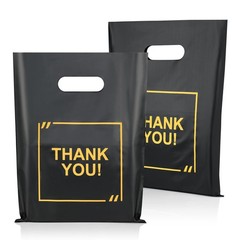 50 Pack Die Cut Plastic Shopping Bags with Thank 50 Count (Pack of 1), Black