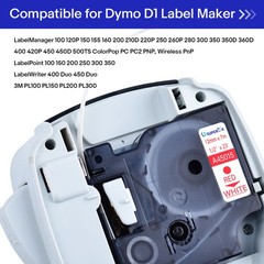 Standard Red on White Label Tape For DYMO D1 A45015 LabelManager 200 300 12mm