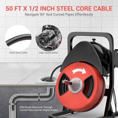 ⏯50FTx1/2 Inch Drain Cleaner Machine Sewer Snake Electric Drain for 2″ to 4″ Pip