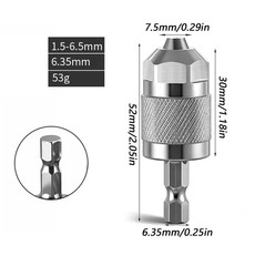1pc Silver Quick Change Drill Chuck Adapter 3-Jaw Hex Shank Converter – NEW