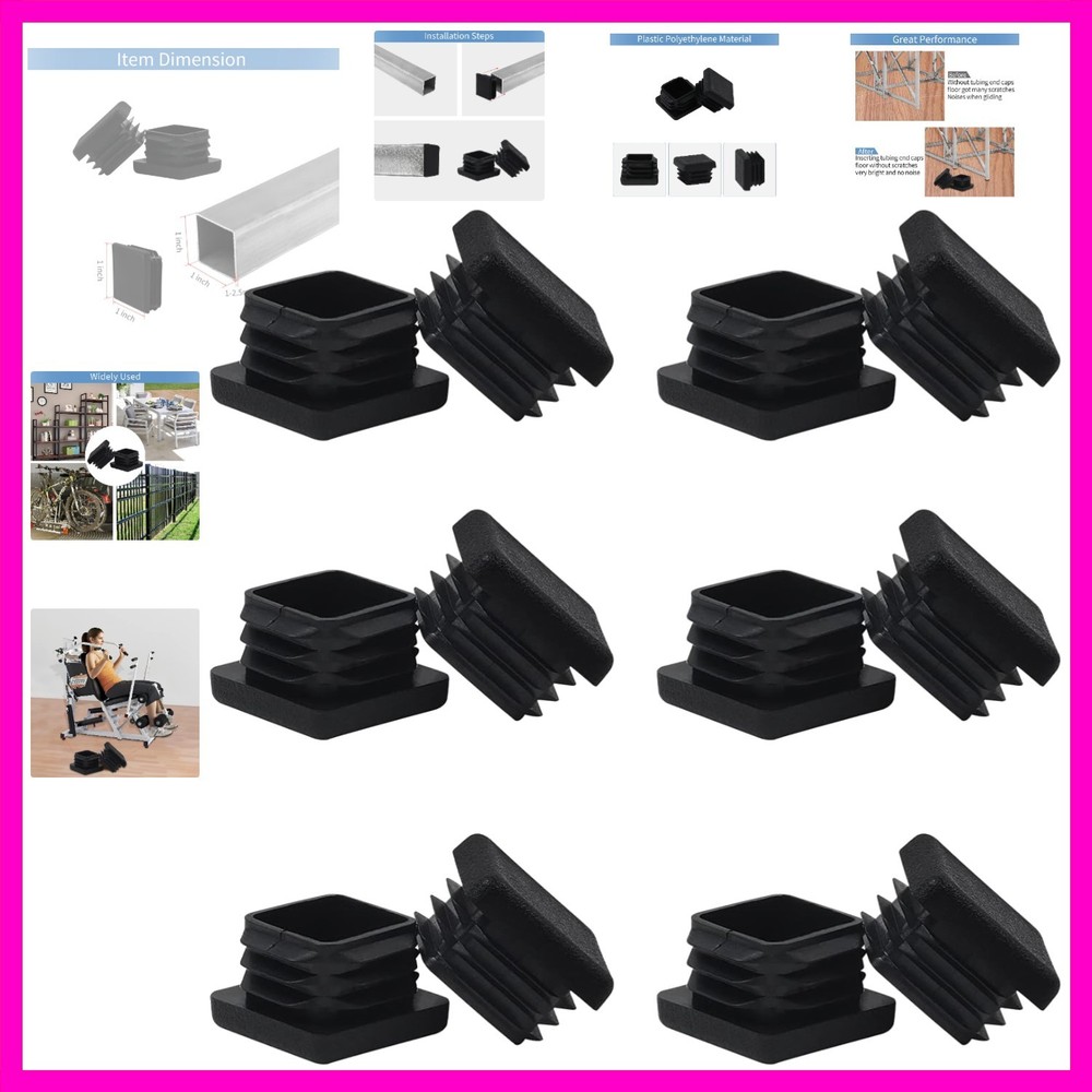 1 1×1 Square Tube End Cap Plastic Plugs 12 Pack, 1×1 1 Inch Square Tubing Plu…