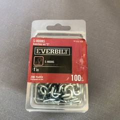 Everbilt 1 Inch Zinc Plated S-Hooks 100 Pack (SHIPS IN 24 HOURS)