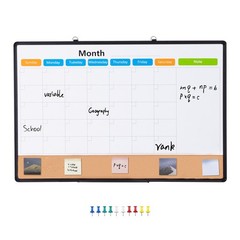 Uimoso 36″x24″Monthly Calendar Whiteboard & Cork Board Combo with Aluminum Frame