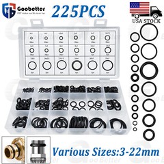 225pc Universal Rubber O-Ring Assortment Kit Gasket Plumbing Automotive Seal Set