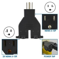 Conntek 30104 U.S. 3-Prong Heavy Duty Dual Outlet Adapter, Black