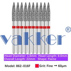 10pc Dental Diamond Burs for HighSpeed Handpiece Medium Super Fine Friction Grip