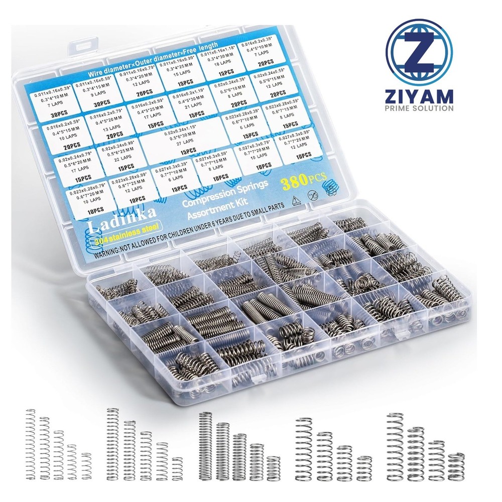 380PCS Stainless Steel Compression Springs Assortment Kit – Small & Tiny Springs
