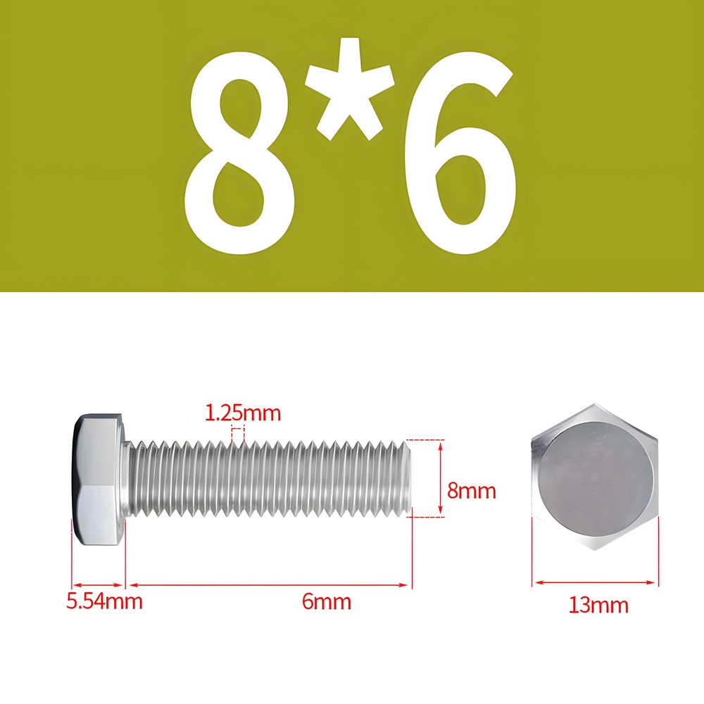 M8 Hex Cap Bolts / Screws, A2 Stainless Steel, 1.25 Coarse DIN 933 931 Tap 18-8