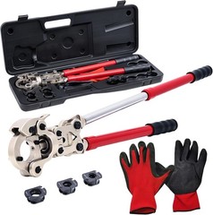 Copper Pipe Crimper Tool Kit 3 Jaws 1/2″ 3/4″ 1″ 360° Head Extendable Handle