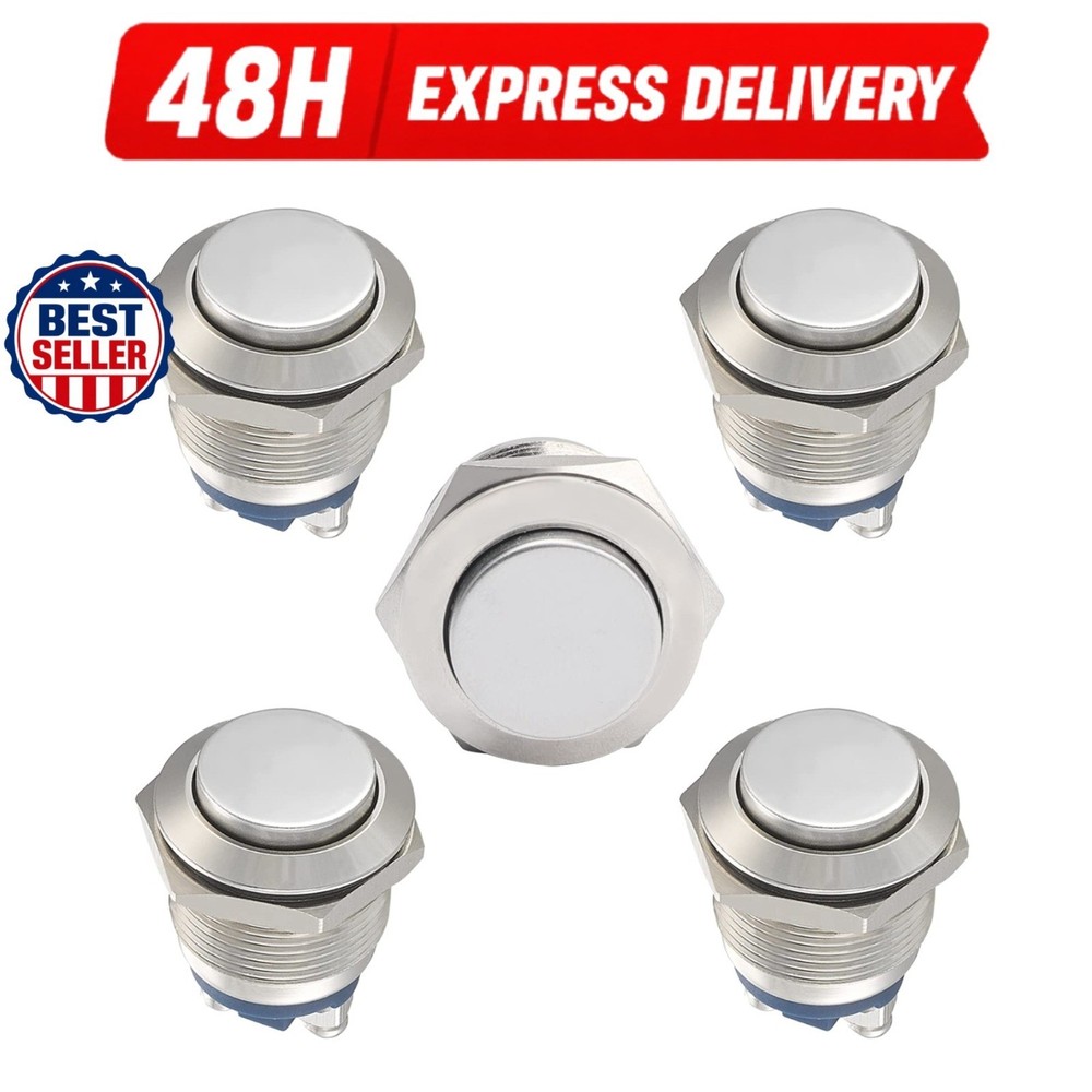 5pcs 19mm Momentary Push Button Switch IP65 Waterproof Copper Shell