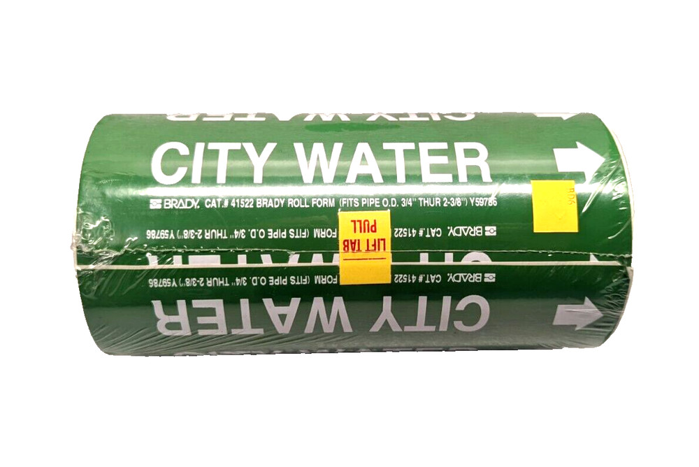 Brady 41522 Pipe Marker, City Water, Green – 30 Label Roll, Grainger 9LET2