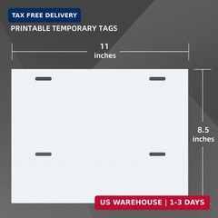 100 Pcs Temporary Paper Tags Blank License Plates 8.5 x 11 Inches Printable Tear