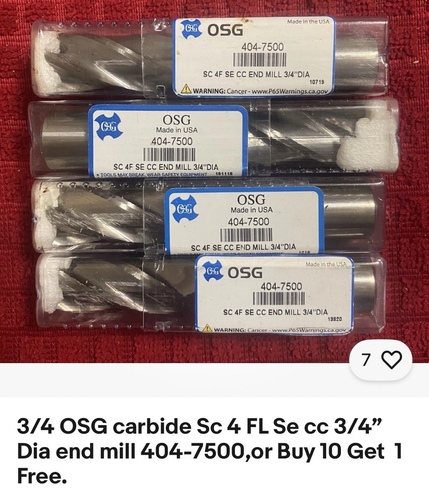 OSG 3/4 Carbide Endmill, 4 Flute, 2-1/2″ OAL, 404-7500