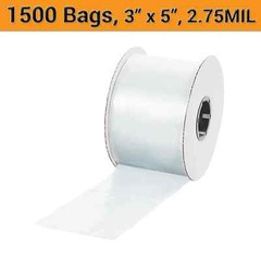 1500, 3″ x 5″ Poly Bags on a Roll, Clear, Perforated – NEW