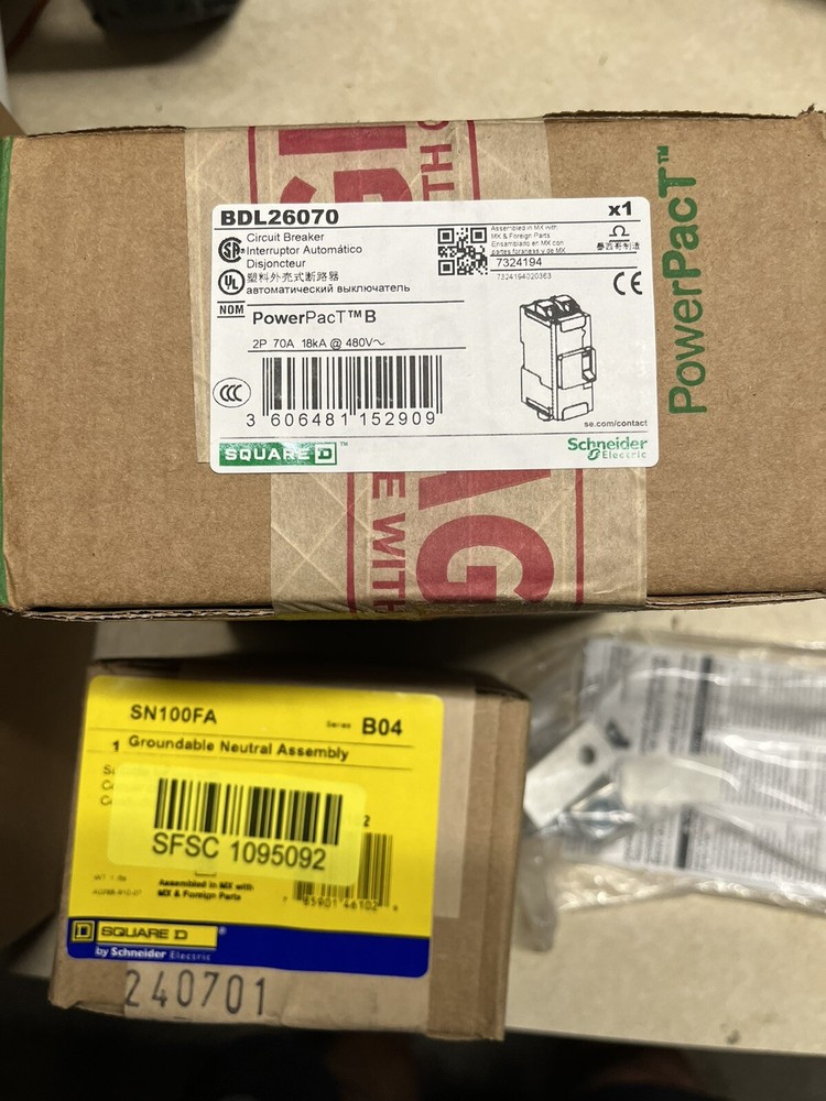 Square D BDL26070 2 Pole 480V/ 70 Amp Breaker, Neutral Asst As Shown In Pics