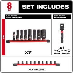 Milwaukee SHOCKWAVE Impact Duty 3/8″ SAE Deep Impact Rated Socket Set (8-Piece)