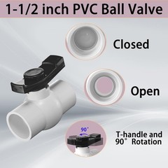 2 PCS 1.5 Inch PVC Ball Valve 11/2 Inch Shut Off T Handle for Pool