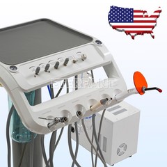 Dental Portable Mobile Cart Delivery Unit System 4Holes with Air Compressor US