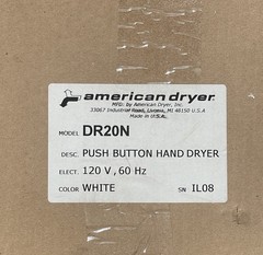 🇺🇸 American Dryer DR20TN Automatic Hand Dryer Commercial Wall Mount 120V White