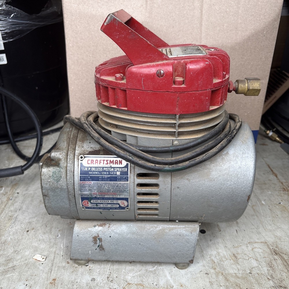 1/3 HP Sears Craftsman Oilless Piston Sprayer 283:14310 Air Brush Compressor RUN
