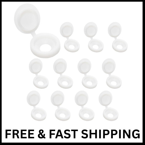 100 White Plastic Hinged Screw Caps Fold Screw Snap Covers Flip Tops Large