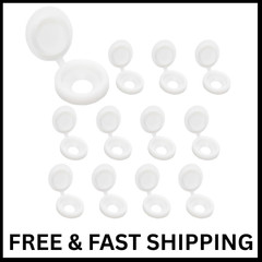 100 White Plastic Hinged Screw Caps Fold Screw Snap Covers Flip Tops Large