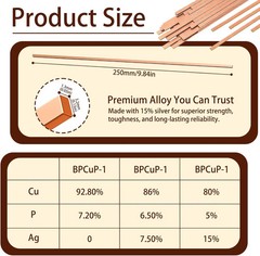 50 Sticks Brazing Rods BCuP-5 15% Silver Solder Phos Copper Flat Welding Rods 0.