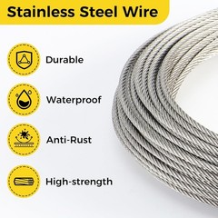 1/8 Inch Wire Rope, 120FT Stainless Steel Cable, 7X7 Strands Steel Wire Kit with