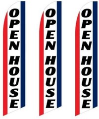 3 (three) Pack Tall Swooper Flags Open House Red White Blue Vertical