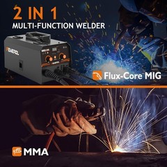 MIG Welder,2 in 1 Flux Core/Stick Welder,130Amp 110V Gasless MIG Welding Machine