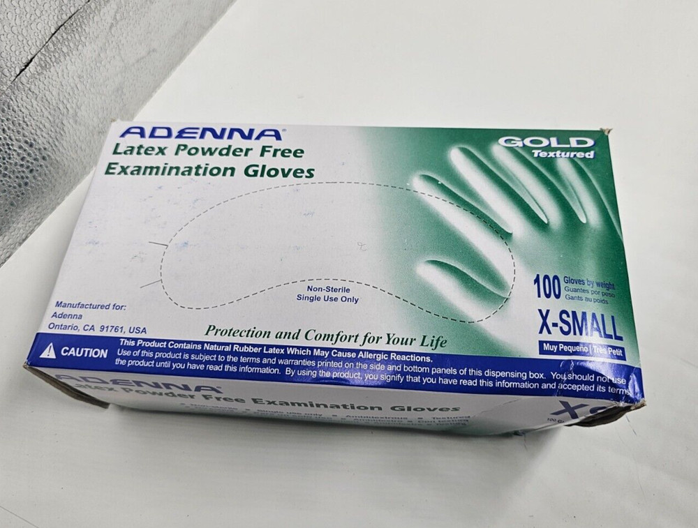 (QTY 100) Adenna Gold 6 mil Powder-Free Latex Glove White GLD260 X-Small