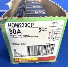Square D HOM230 (5 PACK) 30 Amp 2P Circuit Breaker 120/240V Lot Of 5 NEW IN BOX
