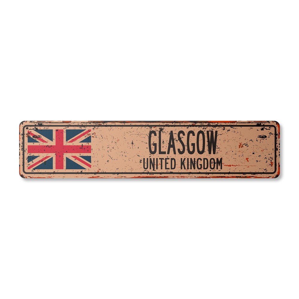 GLASGOW UNITED KINGDOM Vintage Street Sign British Britons Brits flag country