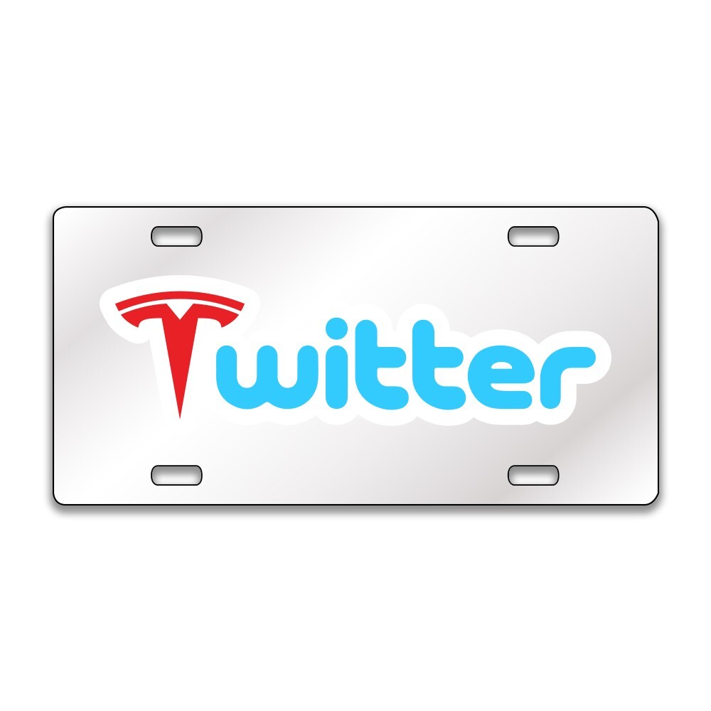 TESLA TWITTER FUNNY Chrome or Black Acrylic Standard License Plate CUSTOM LP0241