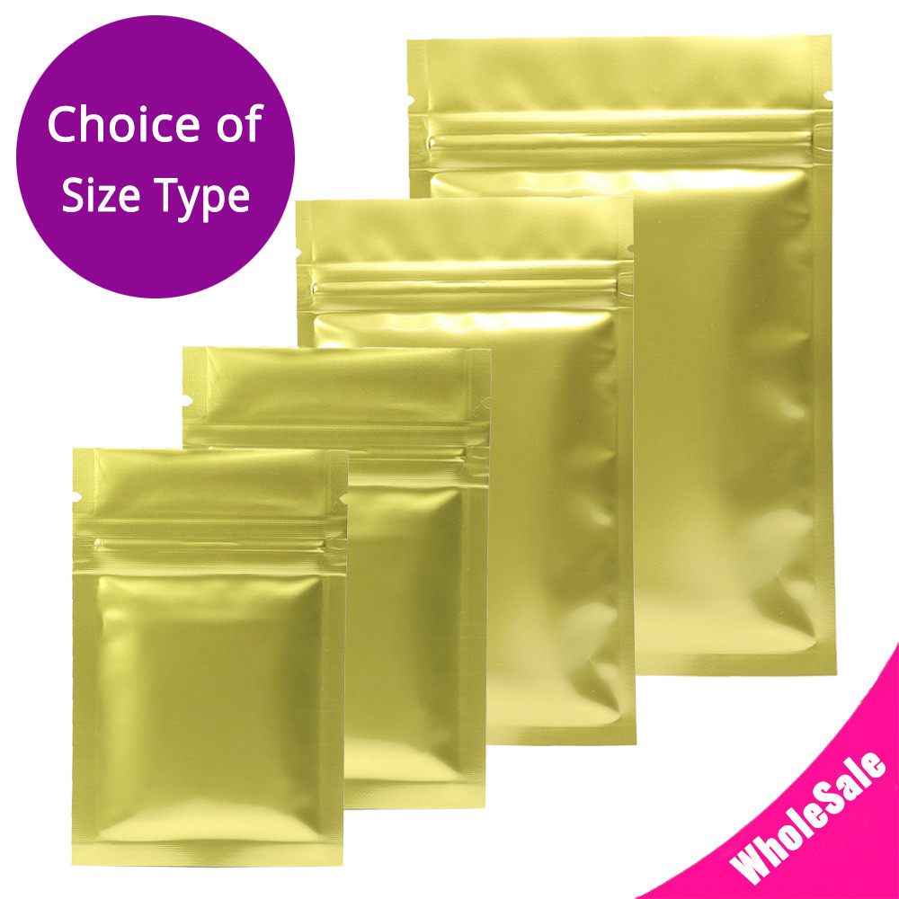 Multi-Size Both Sided Glossy Gold Foil Mylar Flat Zip lock Bag Wholesale G03