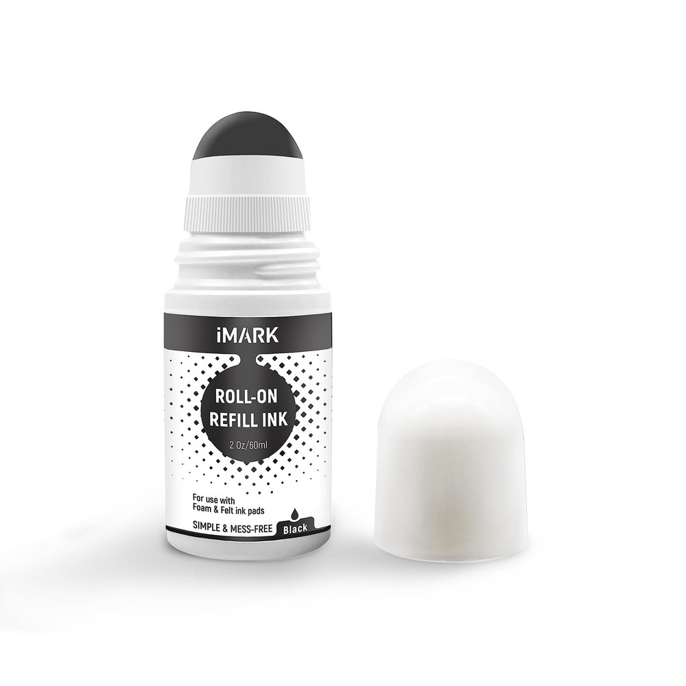 iMARK Premium Roll-On Ink Refill for Foam and Felt Stamp Pads, 2 oz Black