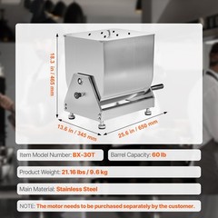60LB Tilt Manual Meat Mixer Hand Meat Sausage Mixer Machine Stainless Steel