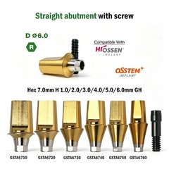 US Titanium Straight Abutment Hex For Hiossen ET Osstem TS Mini Regular Platform