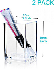 2 Pack Clear Acrylic Pencil Pen Holder Cup,Desk Accessories Holder,Makeup Brush