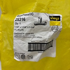 Viega MegaPressG 25316 Carbon Steel Tee 1-1/4 x 1-1/4 x 1-1/4 Gas Pipe Fitting