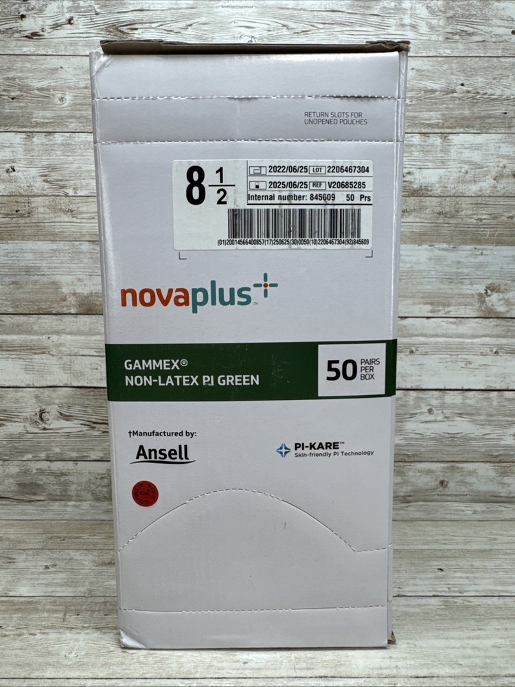 Gammex Non-Latex PI Green Surgical Glove NovaPlus *1 Box* Size: 8.5 *See Date*
