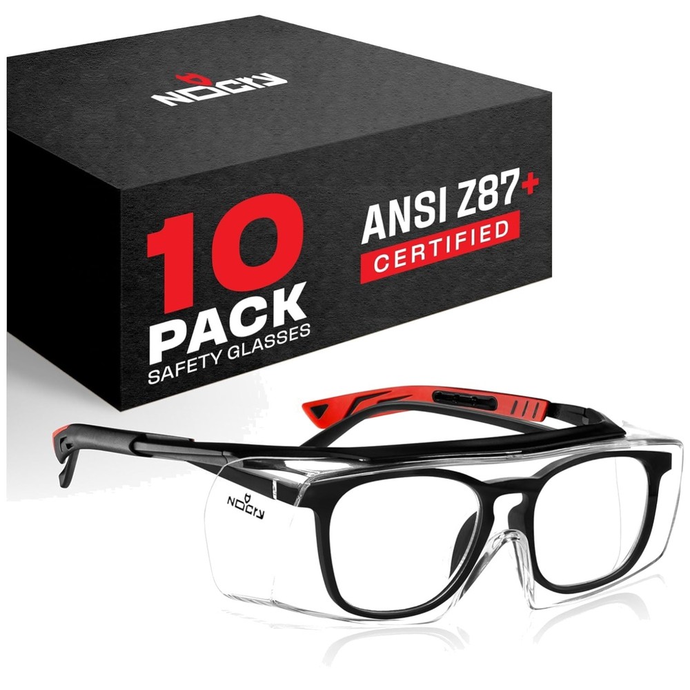 Nocry Safety Glasses Over Eyeglasses ANSI Z87 (10-pack)