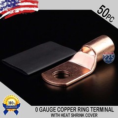 50 PCS 1/0 AWG 0 GA Copper Ring Terminal Heat Shrink 5/16″ Hole Lug Connector US
