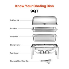 Uimoso 15Qt Roll Top Chafing Dish Set Full-Size Pan Stainless Steel w/ Clip