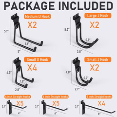 24 Pack Heavy Duty Slatwall Hooks, Black Garage Slatwall Panel Accessories Utili