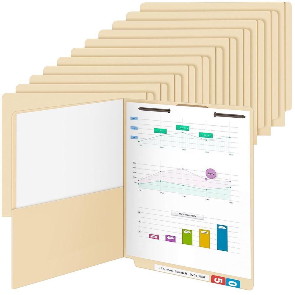 24 PCS Large Classification Folders Pocket Manila Pressboard File 9.5×11 In