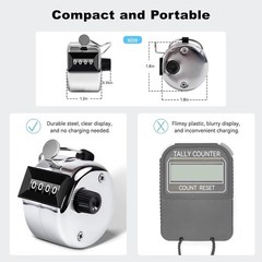 2 PCS 4 Digit Number Dual Clicker Golf Hand Tally Counter Metal Handy Convenient