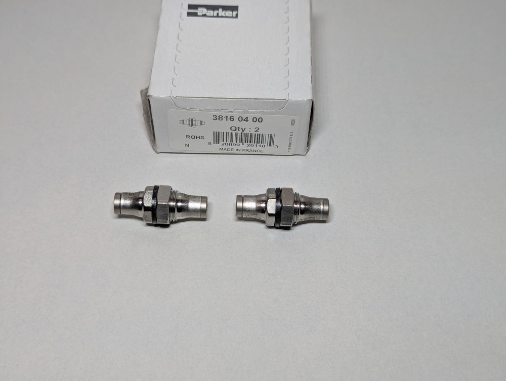 Parker Legris 3816 04 00 SS Bulkhead Union 4MM X 4MM 5/32 X 5/32 Lot of 2