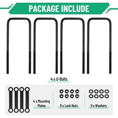 12 inch Square Bend U-Bolt Kits, Heavy Duty Steel Square U-Bolts with 6 inch Tie