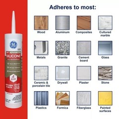 GE Advanced Silicone Caulk for Kitchen & Bathroom, White, 10 fl oz Cartridge, 1